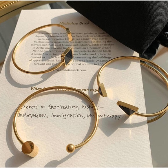 18k Gold Plated Bangle Bracelet\ 3pc - Picture 9 of 9